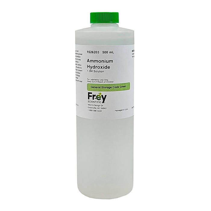 Frey Scientific Ammonium Hydroxide, 1.0M, 500 mL, White, Lab Grade