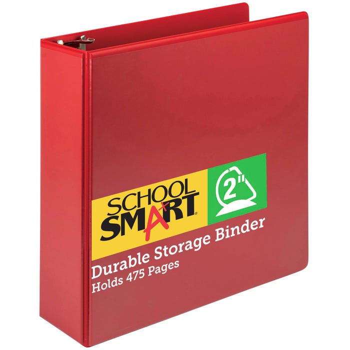 School Smart Durable Polypropylene D-Ring Binder, 2 Inches, Red