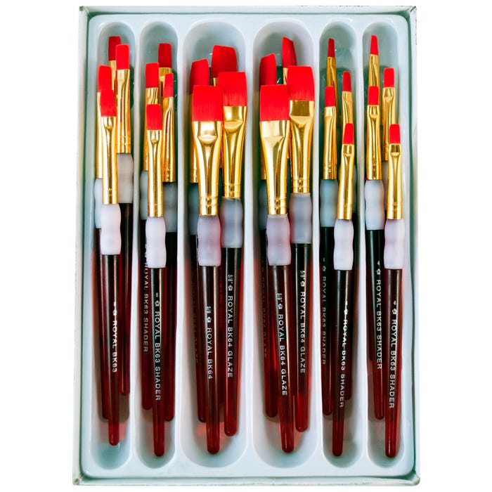 Royal & Langnickel Big Kid's Choice Value Brushes, Flat Type, Short Handle, Assorted Sizes, Set of 24