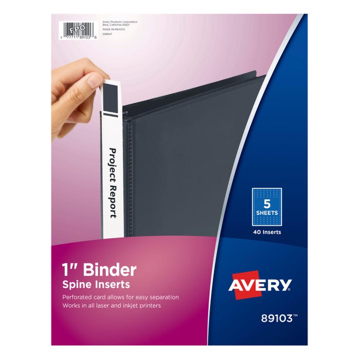 Avery Customizable Binder Spine Insert, 1 Inch, White, Pack of 40