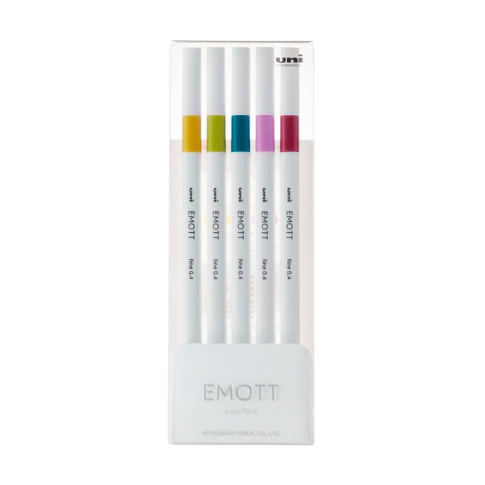 uni EMOTT Fineliner Marker Pen, 0.4 mm, Assorted Retro Colors, Set of 5