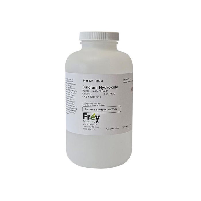 Frey Scientific Calcium Hydroxide Powder, Colorless Crystal, Reagent Grade, 500g