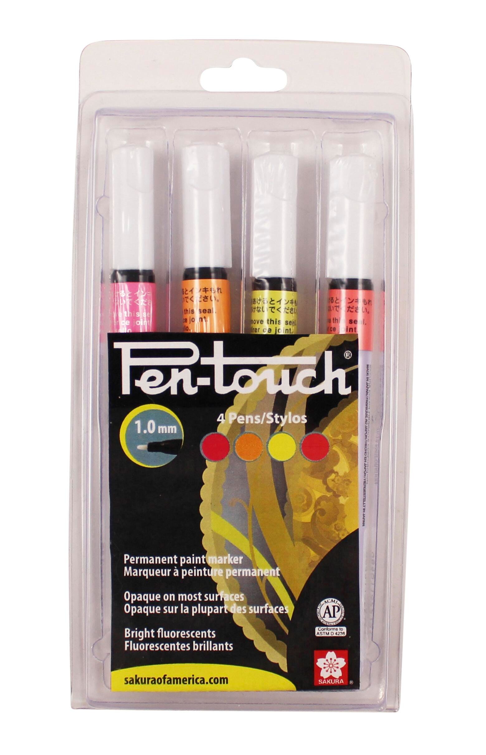 Sakura Pentouch Paint Markers, Fine Tip, Assorted Fluorescent Colors, Set of 4 2104076