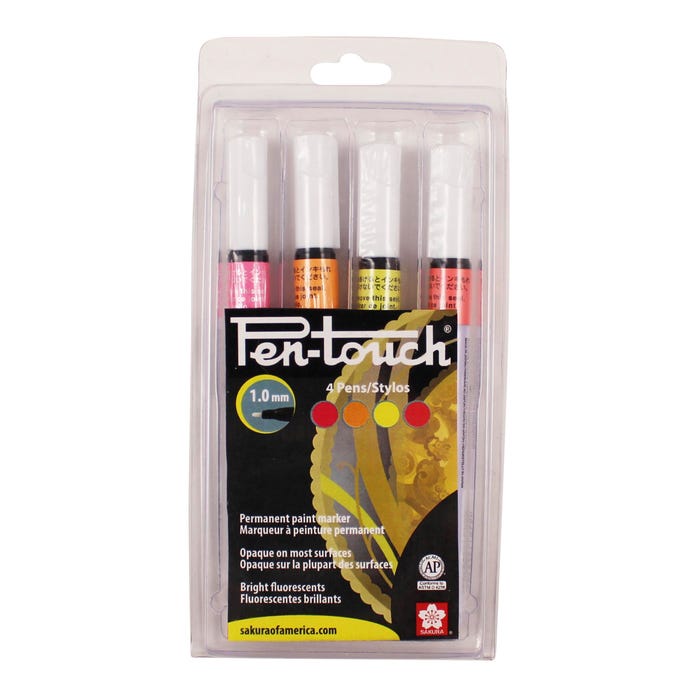 Sakura Pentouch Paint Markers, Fine Tip, Assorted Fluorescent Colors, Set of 4