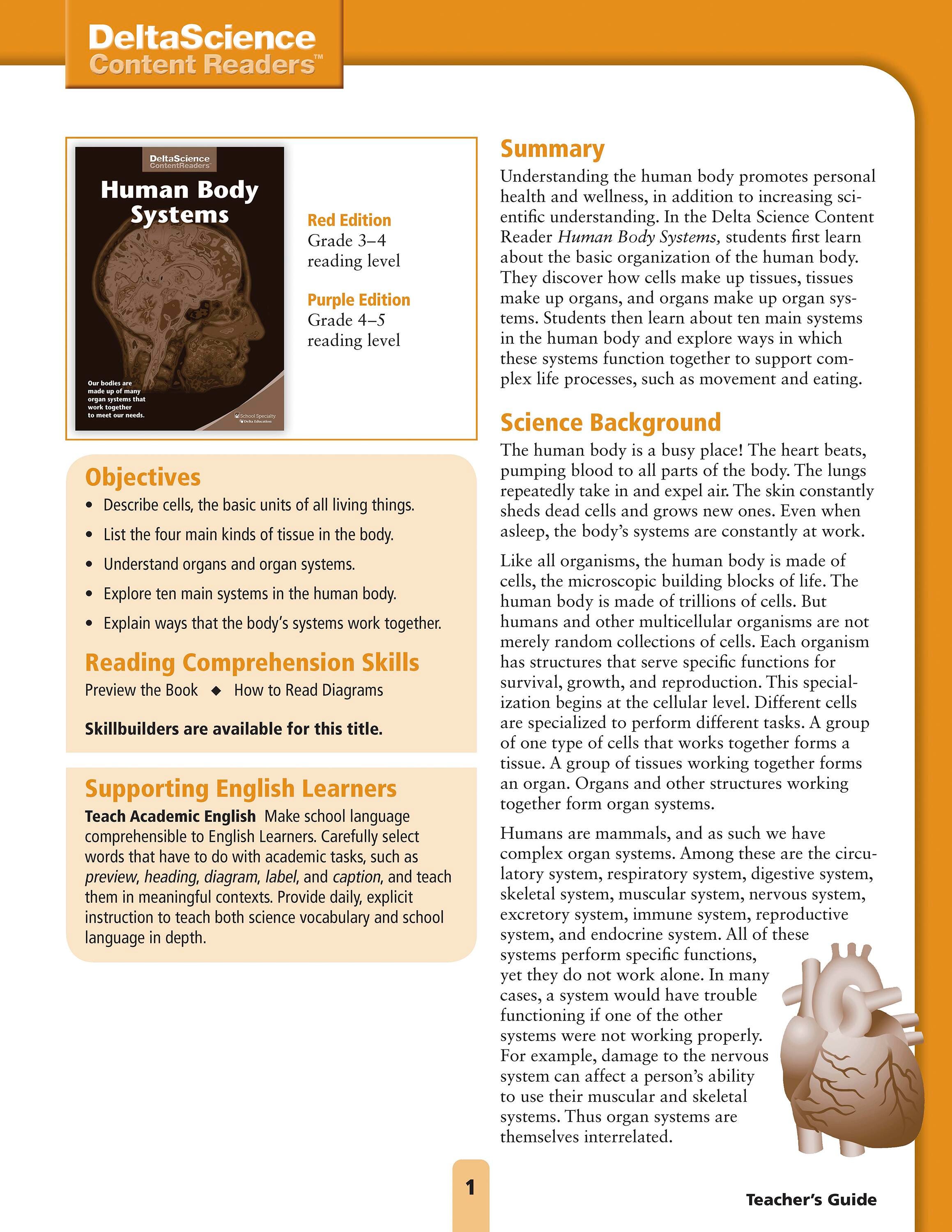 Delta Science Content Readers Human Body Systems Red and Purple Teacher's Guide, Item Number 1278149