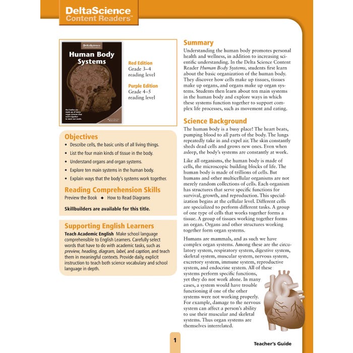 Delta Science Content Readers Human Body Systems Red and Purple Teacher's Guide