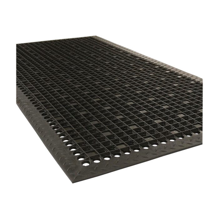 Genuine Joe Versa-lite Anti-Microbial Kitchen/Utility Mat with Beveled Edges, Rubber, 3 x 5 Feet, Black