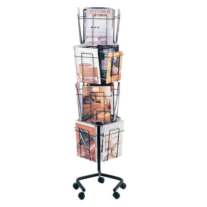 Safco Letter Size Wire Rotary Display Rack with Casters, 16 Pocket, 15 x 15 x 60 Inches, Charcoal