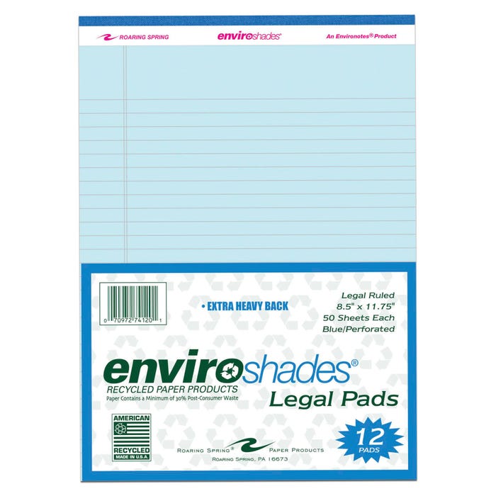 Enviroshades Legal Pads, 8-1/2 x 11 Inches, Blue, 50 Sheets, Pack of 12