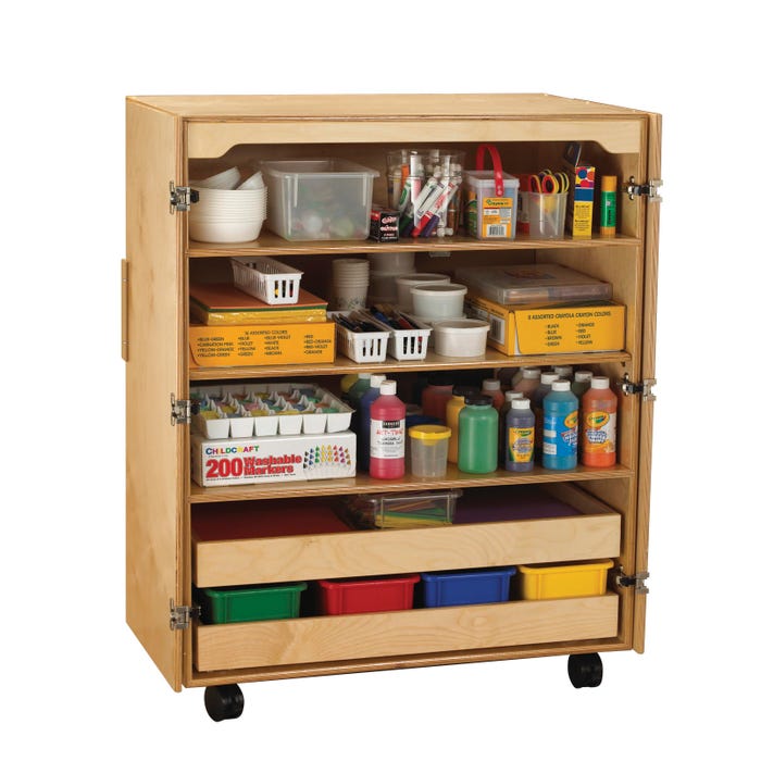 Childcraft Mobile Supply Cabinet, Wooden, 36 x 24 x 48 Inches