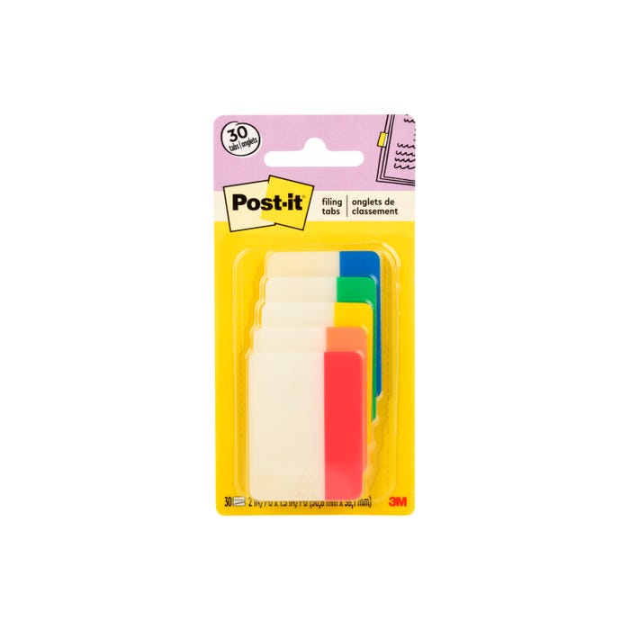 Post-it Filing Tabs, 2 Inches, Flat, Assorted Primary Colors, Set of 30