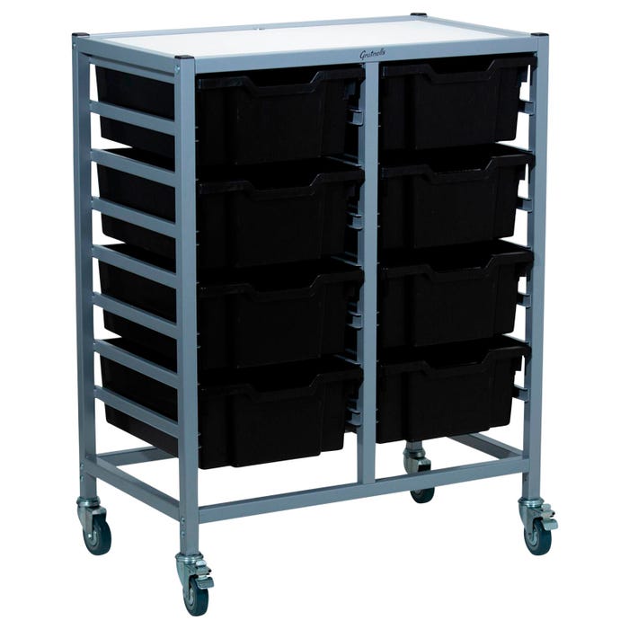 Gratnells Dynamis Double Cart, 8 Deep Trays, 28 x 16-3/5 x 33-1/2 Inches