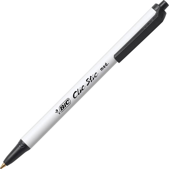 BIC Clic Stic Retractable Ballpoint Pens, 1.0mm, Medium Point, Black, Pack of 12