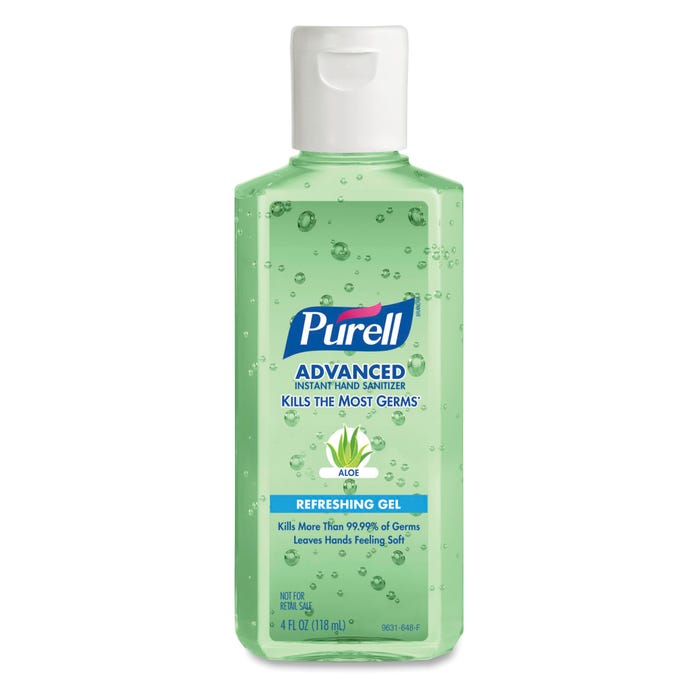 Purell Advanced Hand Sanitizer, Soothing Aloe Gel, 4 Ounce Squeeze Bottle