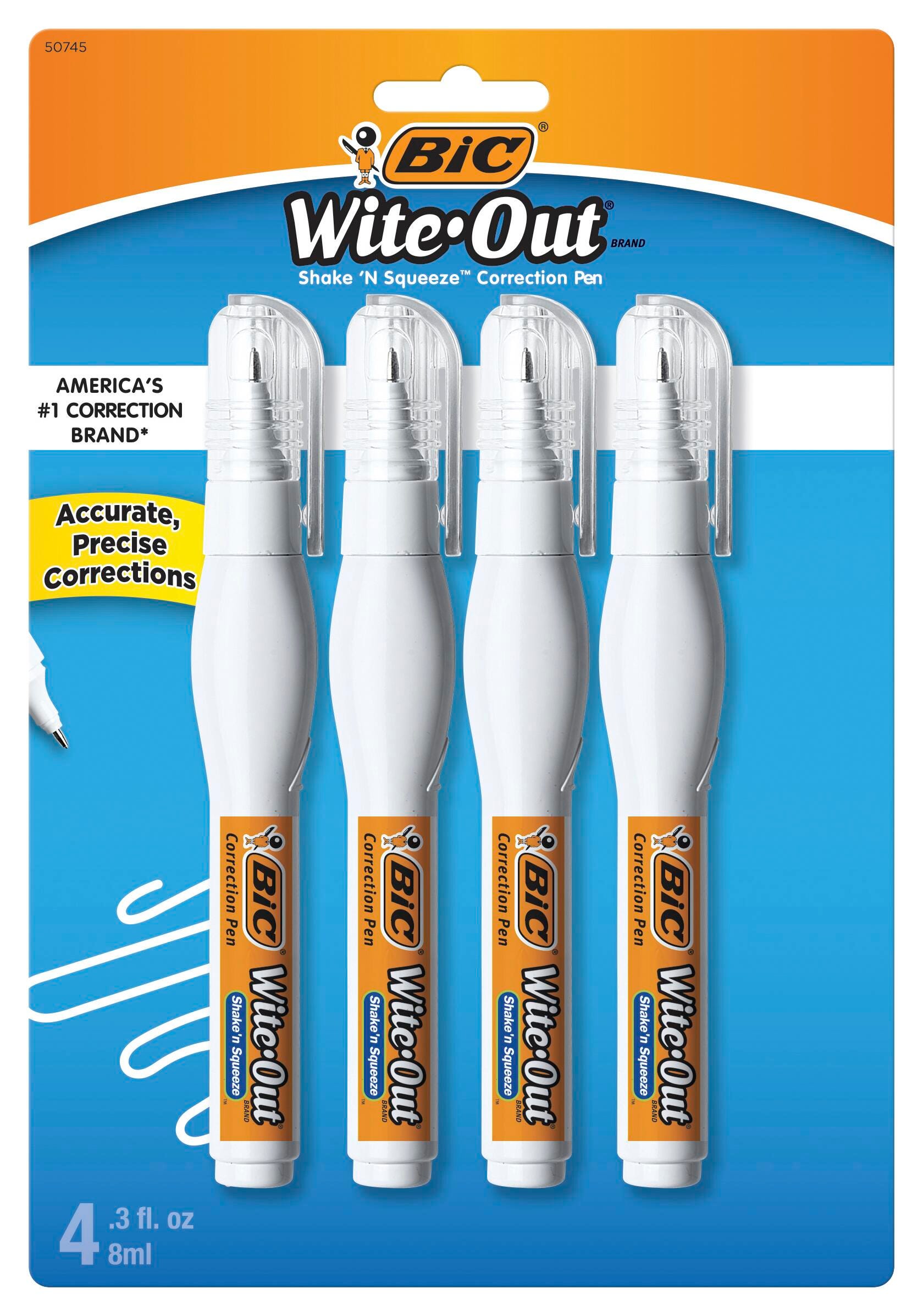 BIC Wite-Out Shake 'n Squeeze Correction Pen, 8 ml, Pack of 4 1495151