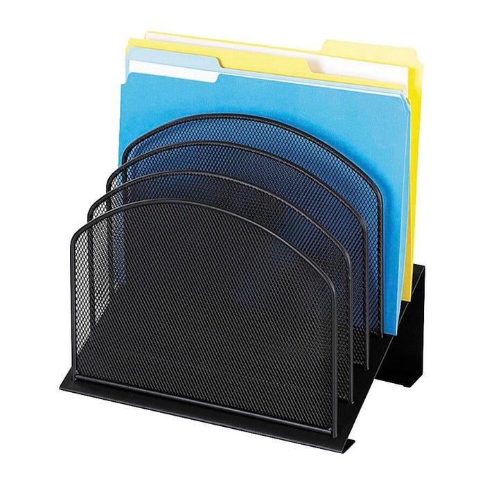Safco Slanted Vertical Mesh Desk Organizer, 11-1/4 X 7-1/4 X 12 in, 5 Compartments, Steel, Black, Powder Coated