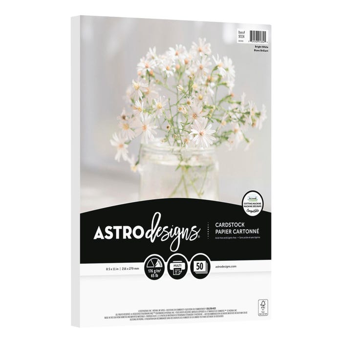 Astrodesigns Crafting Cardstock, 8-1/2 x 11 Inches, 65 lb/176 gsm, Bright White, 50 Sheets