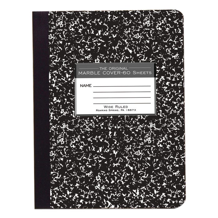 Roaring Spring Composition Book, 9-3/4 x 7-1/2 Inches, Black Marble, Wide Ruled with Margins