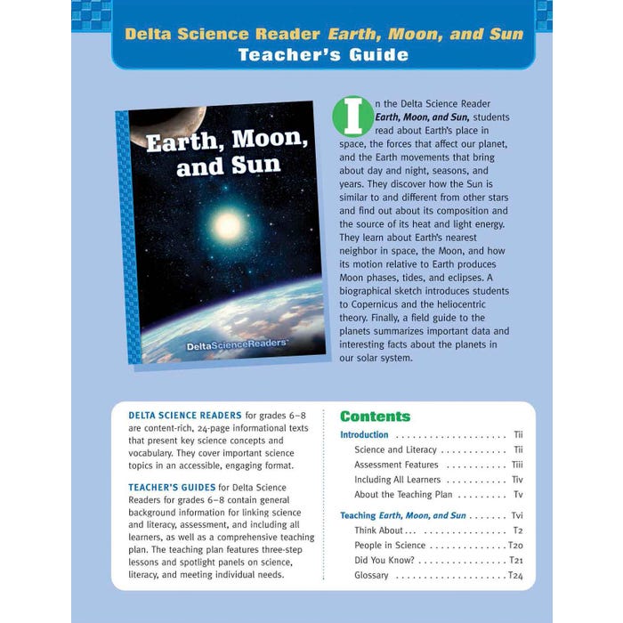 Delta Science Modules Earth, Moon, and Sun Teacher Guide for Delta Science Readers, Edition 3, Grades 6 to 8