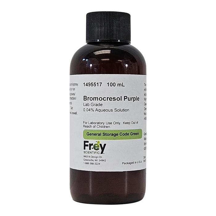 Frey Scientific Bromocresol, Purple, 0.04% Solution, Lab Grade, 100mL