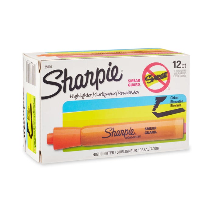 Sharpie Accent Tank Style Highlighters, Chisel Tip, Fluorescent Orange, Pack of 12