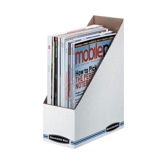 Bankers Box Letter Size Magazine File Holder, 4 x 9-1/4 x 11-/34 Inches, White/Blue