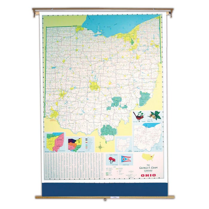 Nystrom Ohio Pull Down Roller Classroom Map, 51 x 68 Inches