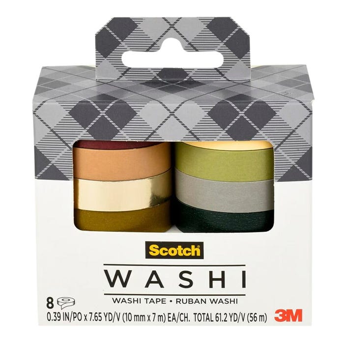 Scotch Washi Tape, .39 Inches x 7.65 Yards, Solid Earth Colors, Pack of 8