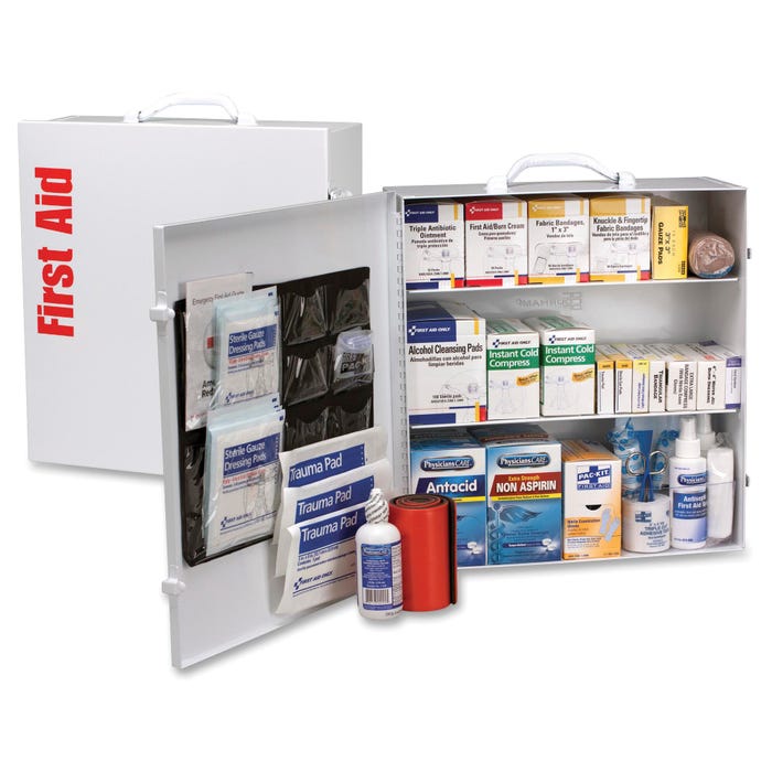 First Aid Only First Aid Station w/ Med, 3-Shelf ANSI B Metal Case,White