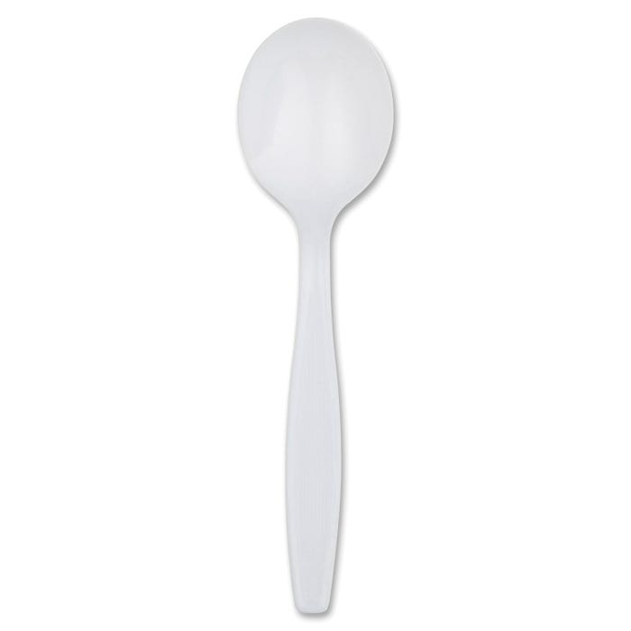 Dixie Foods Durable Heavyweight Shatter Resistant Soup Spoon, Plastic, White, Pack of 100