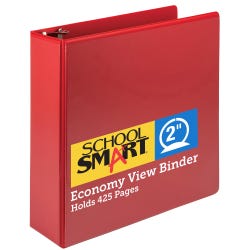School Smart Polypropylene Round Ring View Binder, 2 Inches, Red 2138592