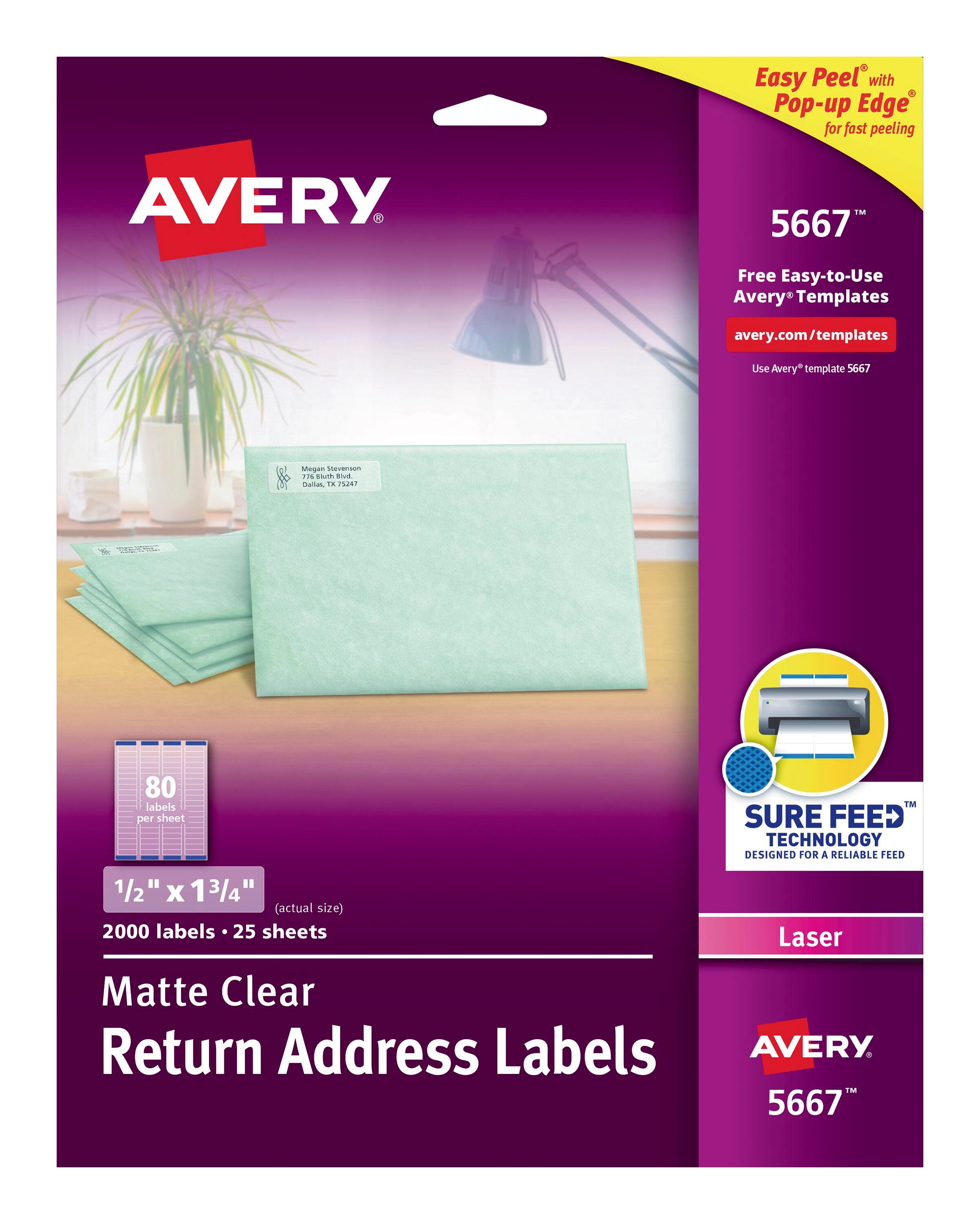 Avery Easy Peel Return Address Labels, Laser, 1/2 x 1-3/4 Inches, Clear, Pack of 200 for Avery Free Printable Address Labels