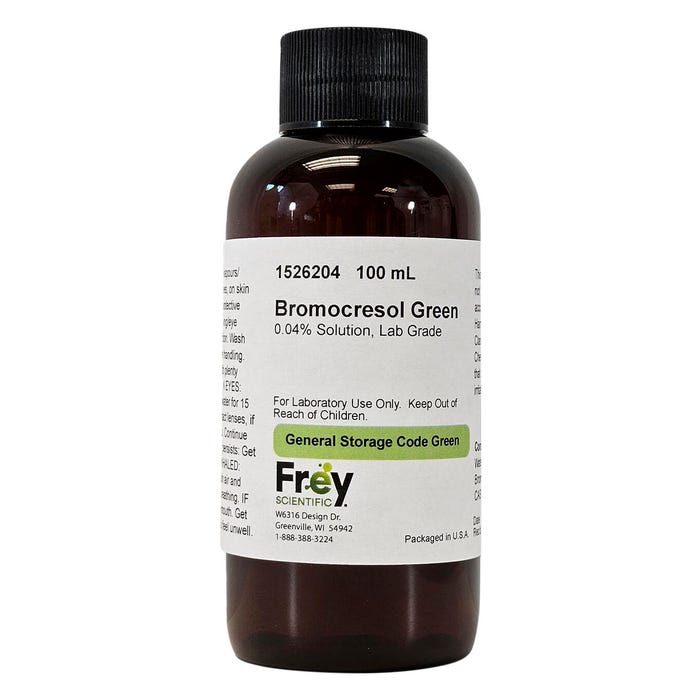 Frey Scientific Bromocresol, Green, 0.04% Solution, Lab Grade, 100mL