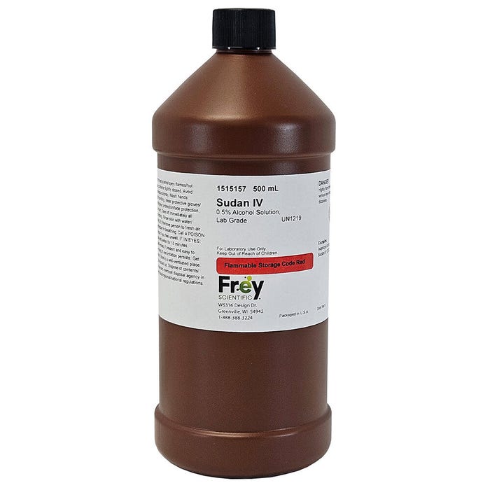 Frey Scientific Sudan IV, 0.5% Alcohol Solution, Lab Grade, 500mL