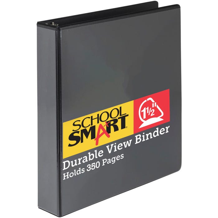 School Smart Durable Polypropylene D-Ring View Binder, 1-1/2 Inches, Black