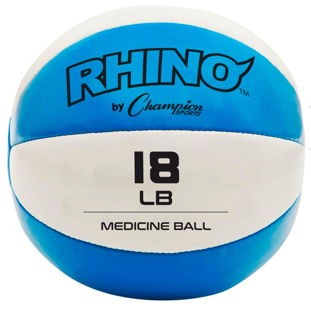 Champion Sports Rhino Leather Medicine Ball, 18 Pounds, Blue/White, Item Number 2096712