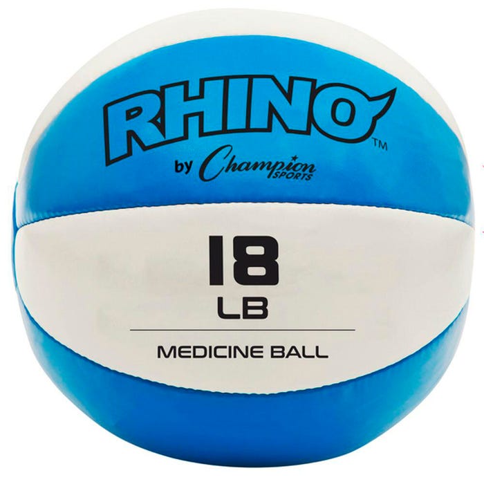 Champion Sports Rhino Leather Medicine Ball, 18 Pounds, Blue/White