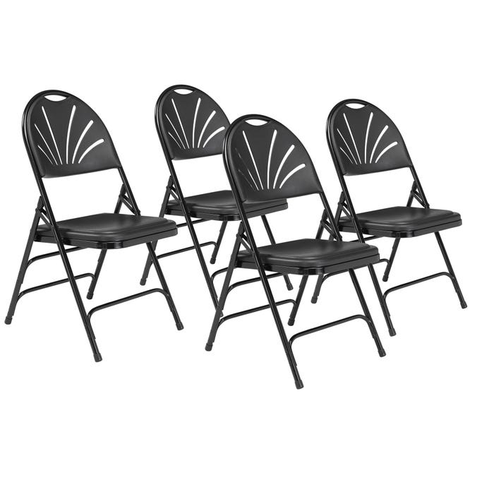 National Public Seating Deluxe Fan Back Folding Chair, 1100 Series, 17-3/4 Inch Seat Height, Black Plastic, Black Frame, Set of
