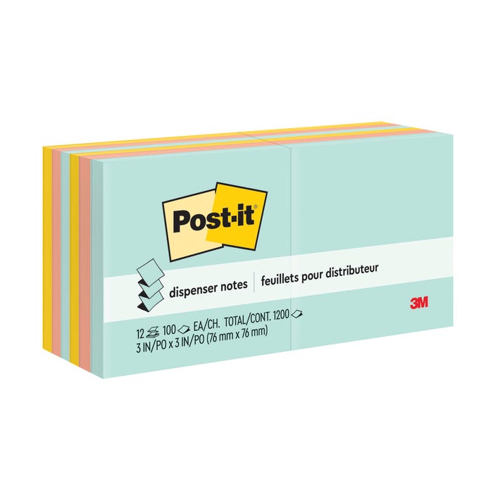 Post-it Pop-Up Original Notes, 3 x 3 Inches, Beachside Café, Pad of 100 Sheets, Pack of 12