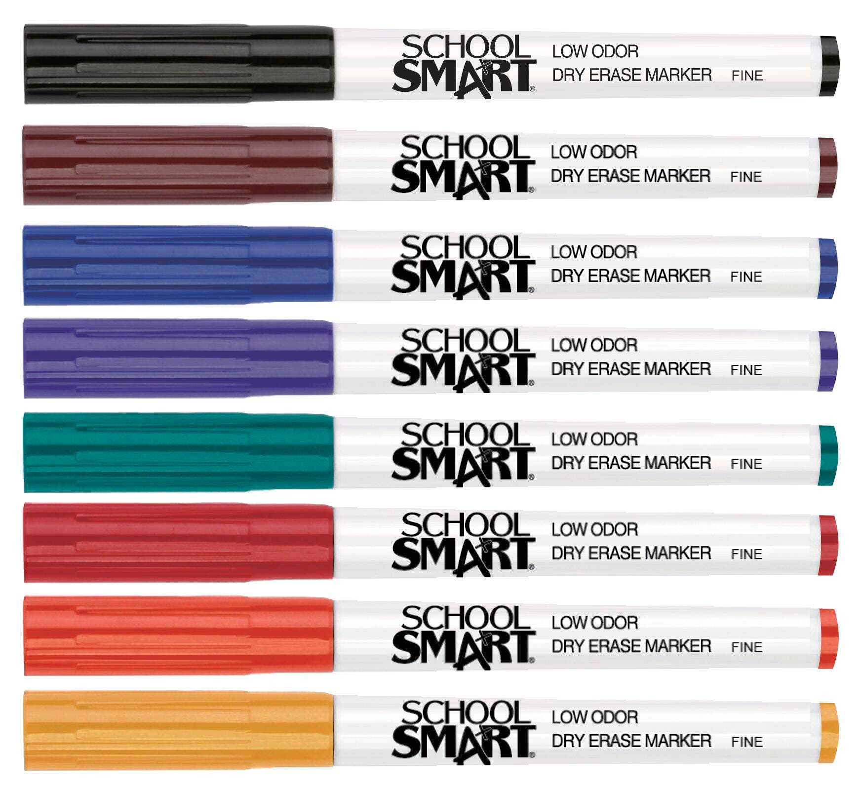 School Smart Dry Erase Pen Style Markers, Fine Tip, Assorted Colors, Pack of 24 1593098