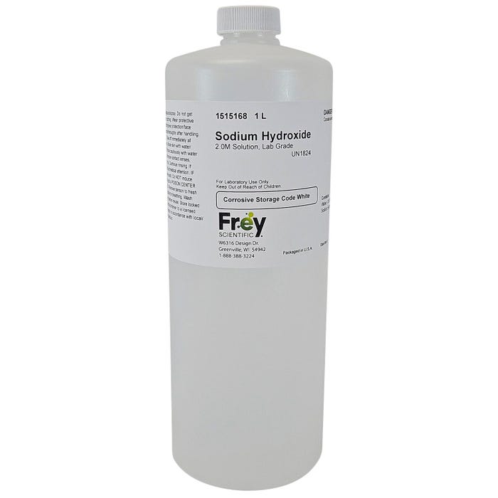 Frey Scientific Sodium Hydroxide, 2.0M Solution, Lab Grade, 1 Liter