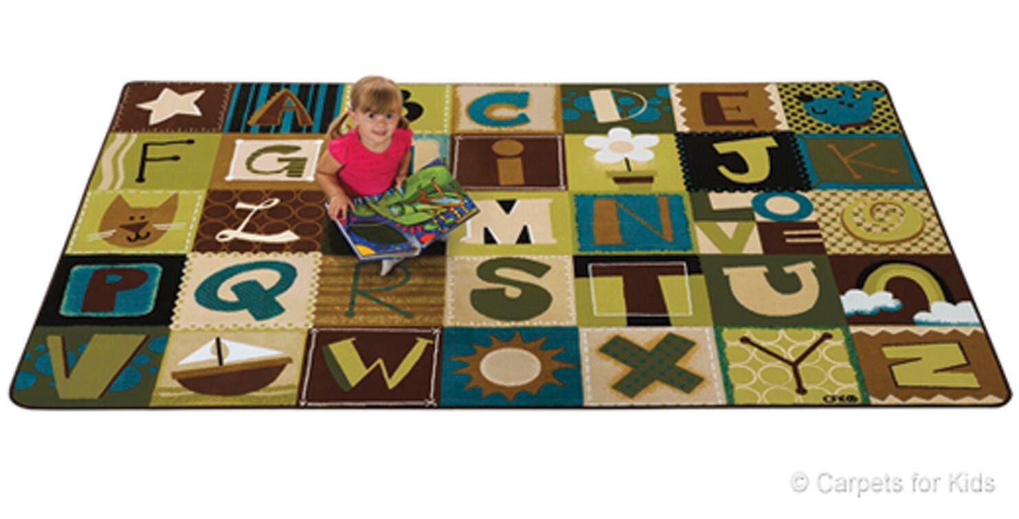 Carpets for Kids KIDSoft Toddler Alphabet Blocks Carpet, 8 x 12 Feet, Rectangle, Brown, Item Number 1431580