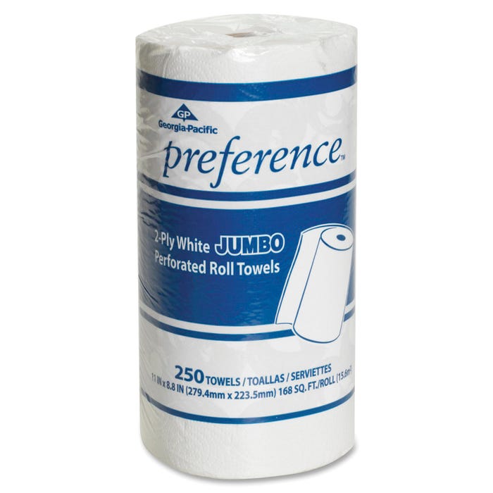 Georgia Pacific Preference Perforated Jumbo Roll Towel - 250 Sheets, 2-Ply, Paper, White, Pack of 12