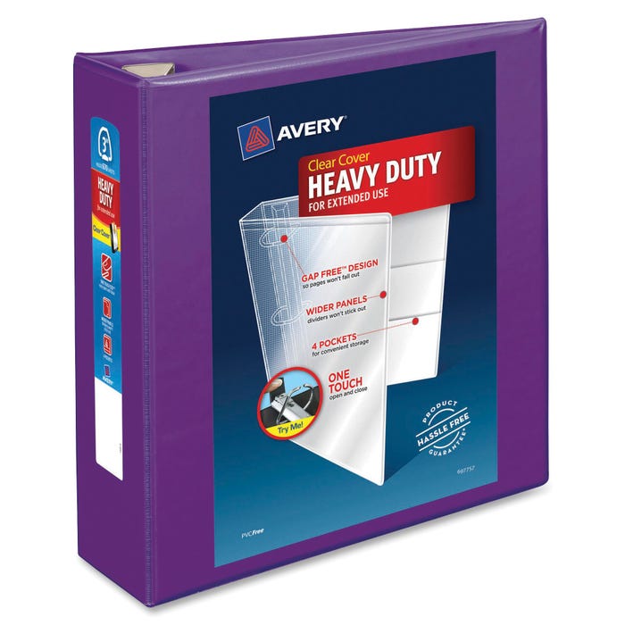 Avery DuraHinge Heavy Duty View Binder, 3 Inch, EZD Ring, Purple