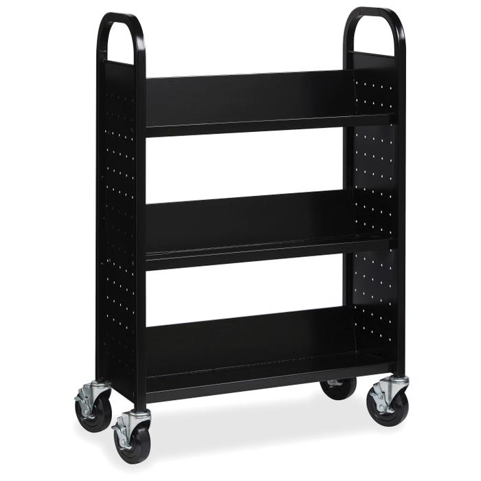 Lorell Steel Book Cart, Single-Sided, 32 x 14 x 46 Inches, Black