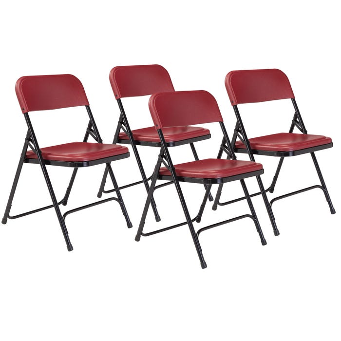 National Public Seating Premium Lightweight Plastic Folding Chair, 800 Series, 18 Inch Seat Height, Burgundy Seat, Black Frame,
