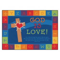 Carpets for Kids KID$Value PLUS God is Love Learning Rug, 6 x 9 Feet, Rectangle, Blue, Item Number 1300180