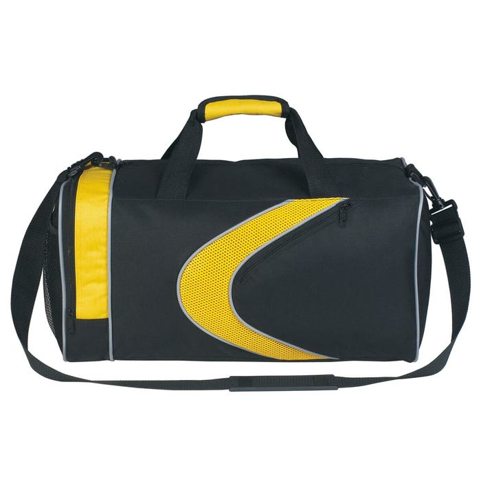 Sports Duffle Bag, Black with Yellow Detail