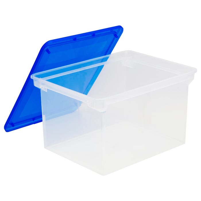 Storex Portable File Tote with Lid, Letter/Legal, 14 x 18 x 11-1/2 Inches, Clear/Blue
