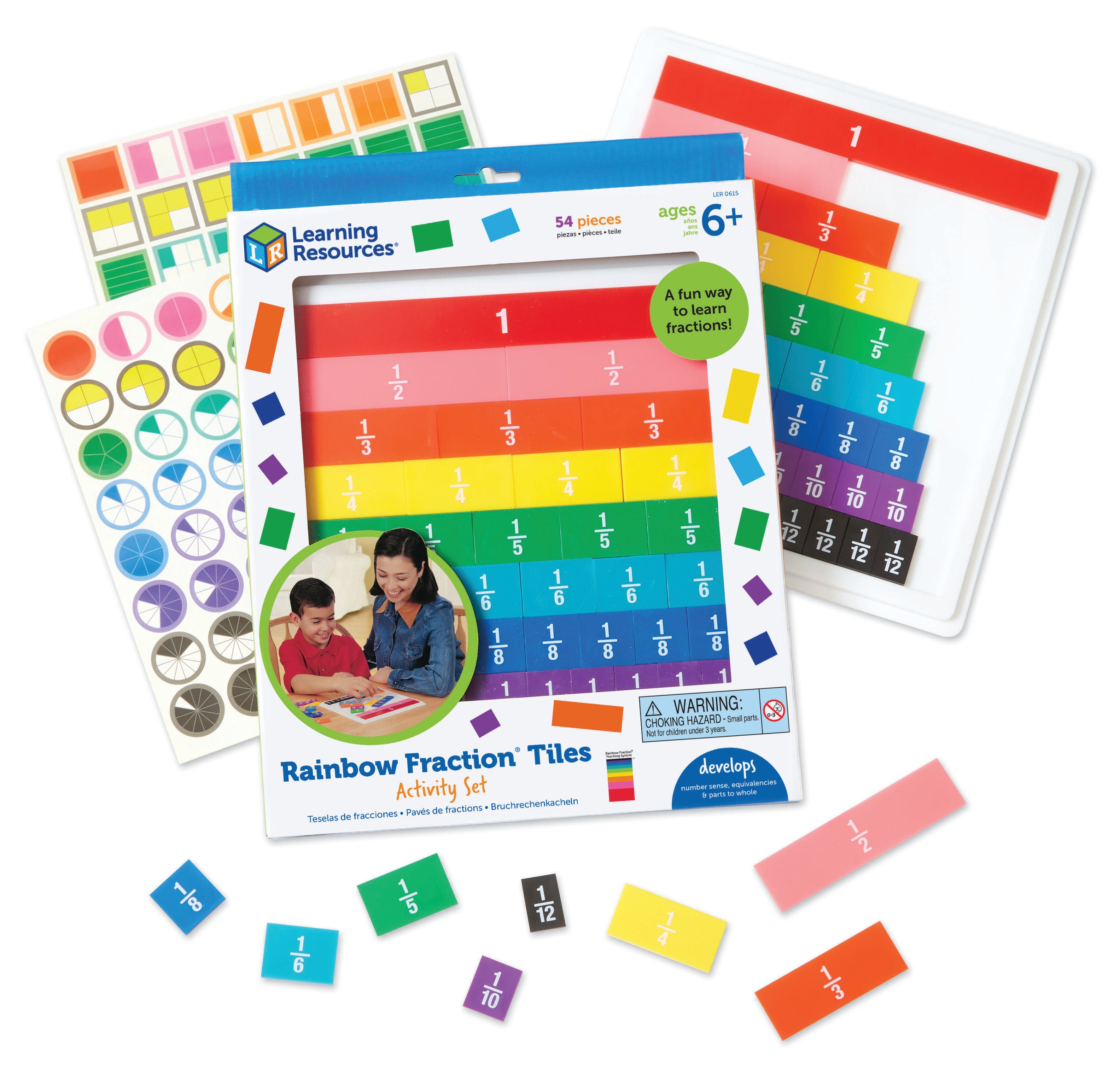 Learning Resources Rainbow Fraction Plastic Tiles With Tray 222144